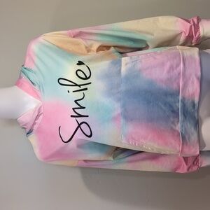 SHEIN Curve Pastel Rainbow Smile Lightweight Pullover Lounge Hoodie Size 0XL